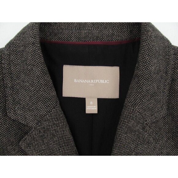 Banana Republic Blazer Jacket Womens Sz 8 Gray Check Wool Lined Two Button Coat - Picture 4 of 16